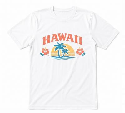 Hawaii Tropical Palm Tree Sunset Summer Holiday Graphic Tee White T-shirt