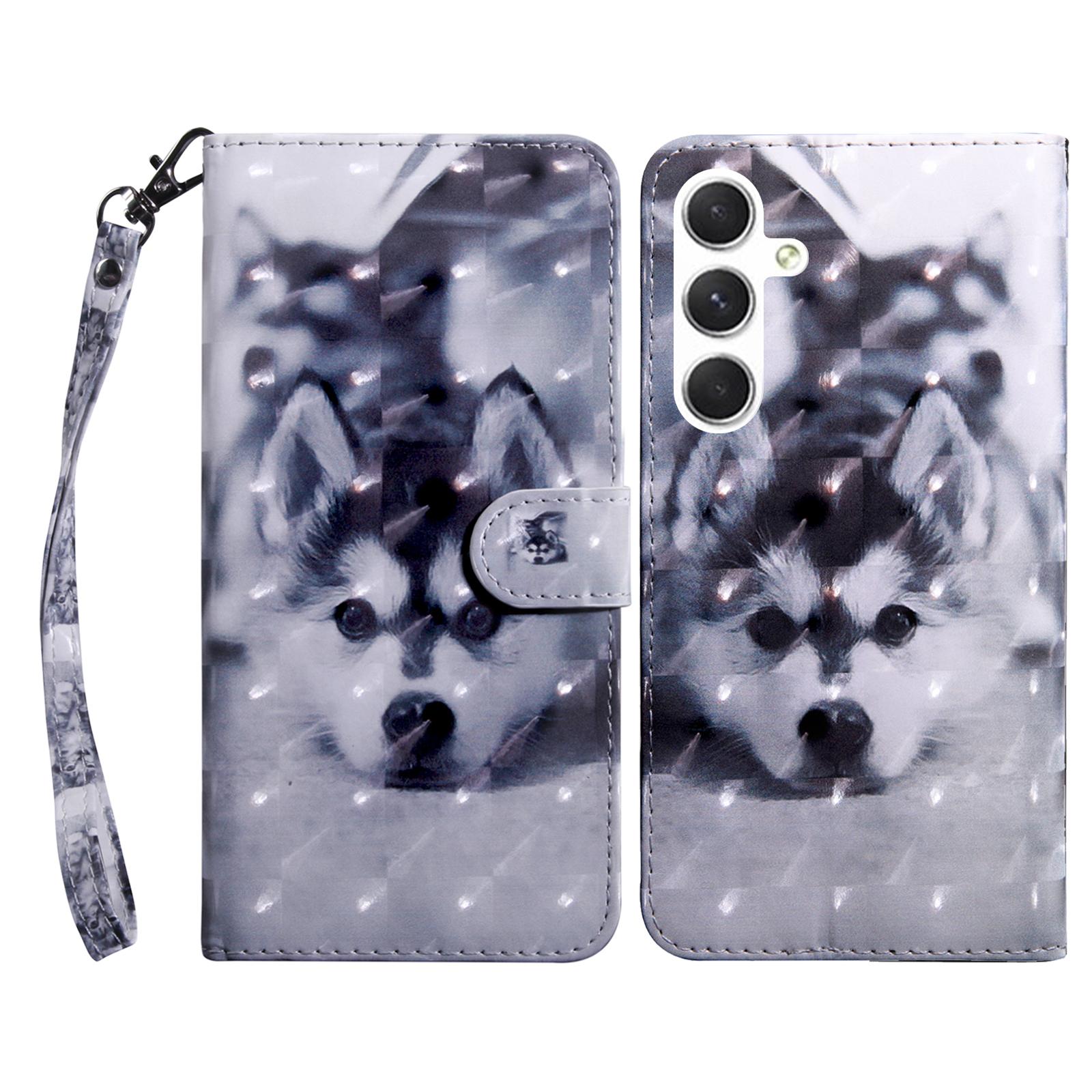 

For Samsung Galaxy S24+ Case 3D Pattern Printing Phone Cover with Wallet Stand Husky