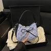 Cute Bowknot Print Shoulder Bag With Plush Pendant Crossbody Bag Handbag Girly Tote Commuter Bag  Women Underarm Bag Gift