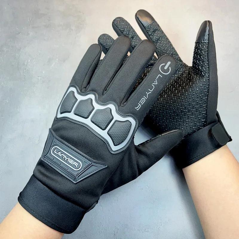 Outdoor Cycling Winter Men's Warm Velvet Waterproof Windproof Touch Screen Anti-slip Sports Full Finger Motorcycle Gloves