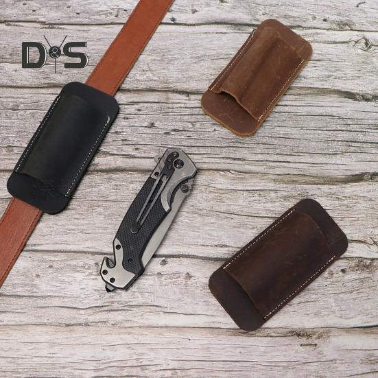 Leather Knife Sheath Men EDC Organizer Retro Belt Carrying Knife Holder Pocket Folding Knife Holster Horizontal Scabbard for Adventurers Belt