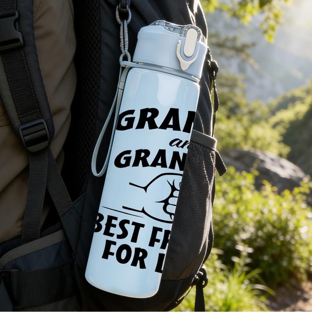 1PC Grandpa Grandson Best Friends For Life Print 750ml Color Plastic Sports Water Bottle Leakproof Flip Straw Lid Suitable for Sports Office Home Use