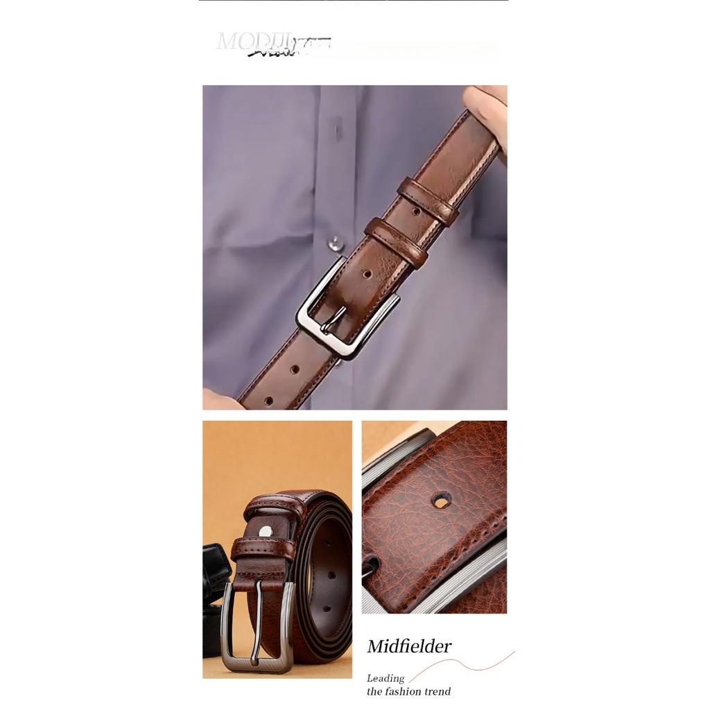Men's Leather Belt - Metal Texture Buckle, Classic Brown Formal Casual Dual Use - Ideal Gift for Men, Durable and Easy To Clean, Buckle Metal Finish