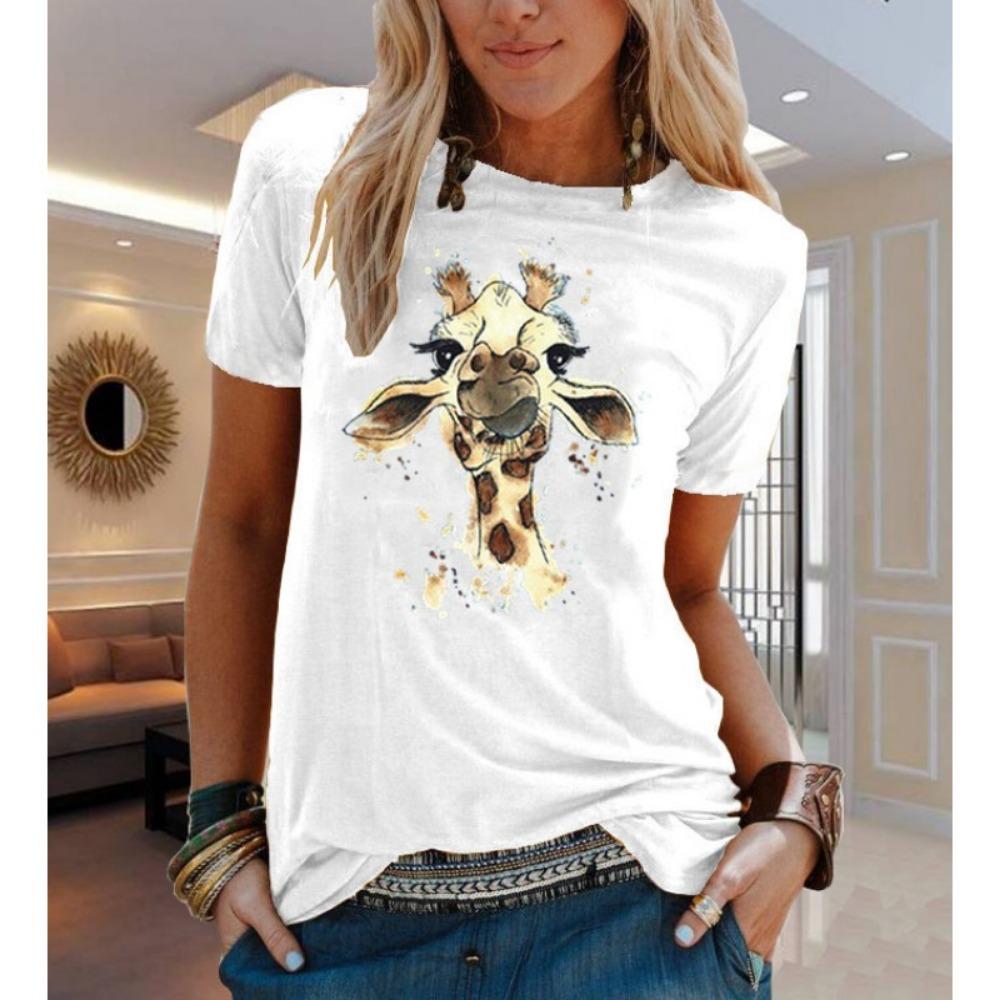 Animal Flower Print Short-sleeved T-shirt Women's Aesthetic Clothing Women's Clothing Graphic T-shirt Oversized Top