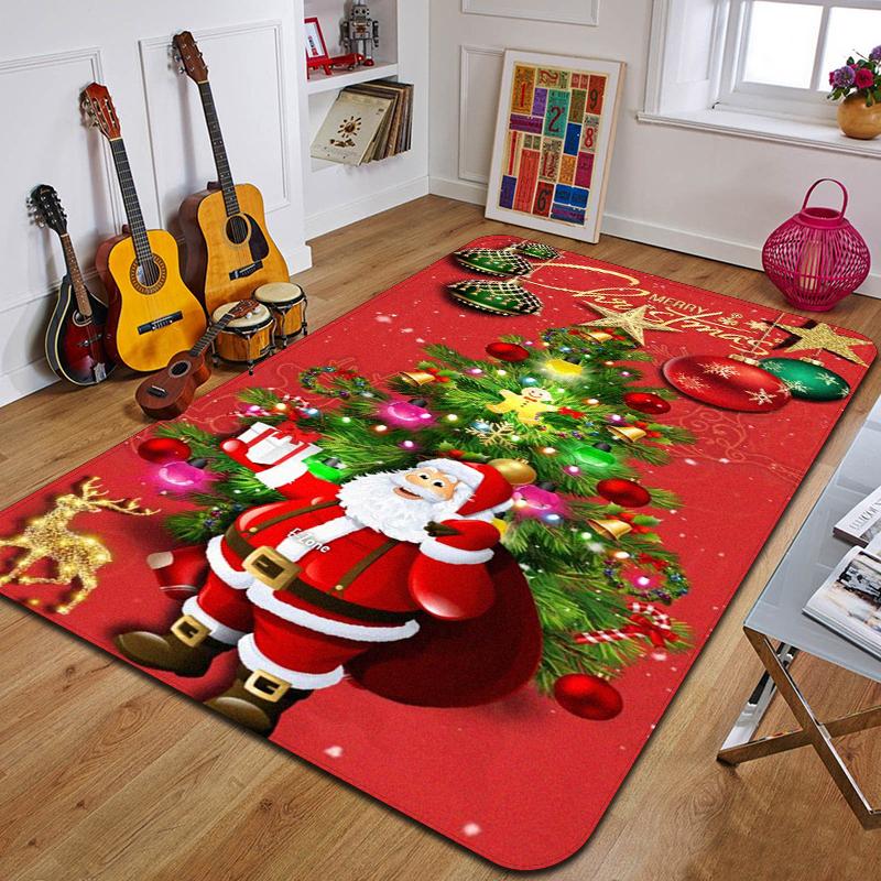 Weihnachtsmann Teppich bedruckte Eingangsfußmatte Wohnzimmer Schlafzimmer Badezimmer rutschfester Teppich Heimdekorative Bodenmatte Neujahrsgeschenk