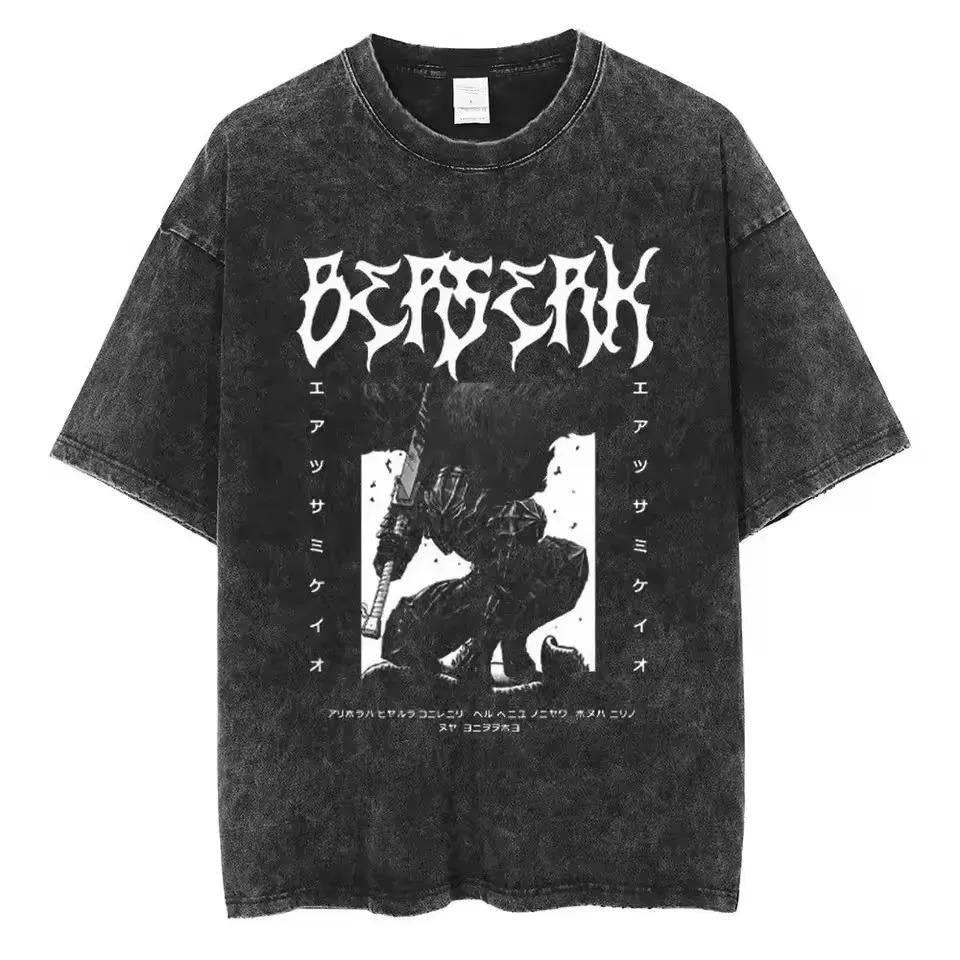 Washed Berserk Vintage Japan Anime New Arrival Mens Women Clothe Tee Shirt Homme Graphic T-Shirts Men  WomenTshirt for Men Women Ropa Hombre