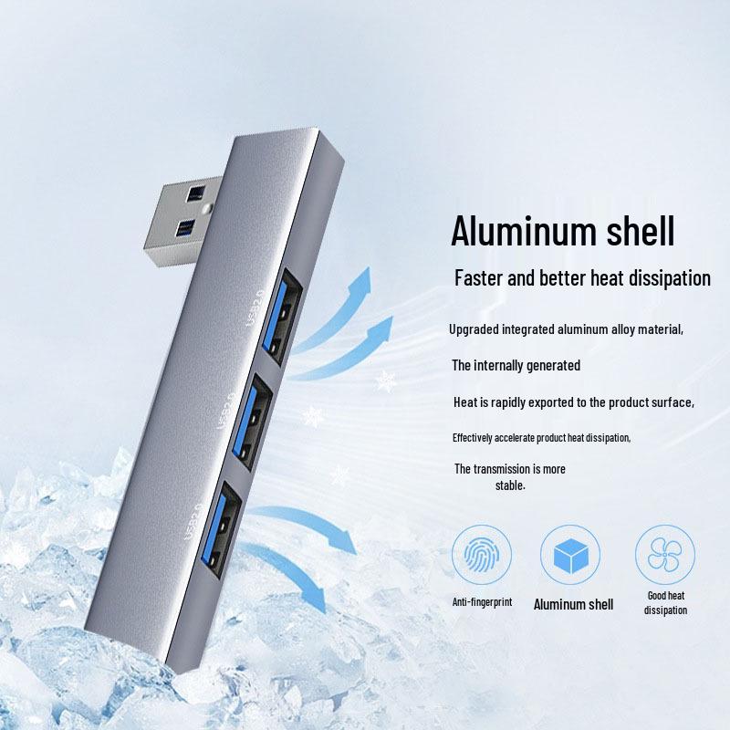 Алюминиевый 4-портовый USB 3.0 Type-C концентратор для расширения ноутбука USB-A Left (Silver)