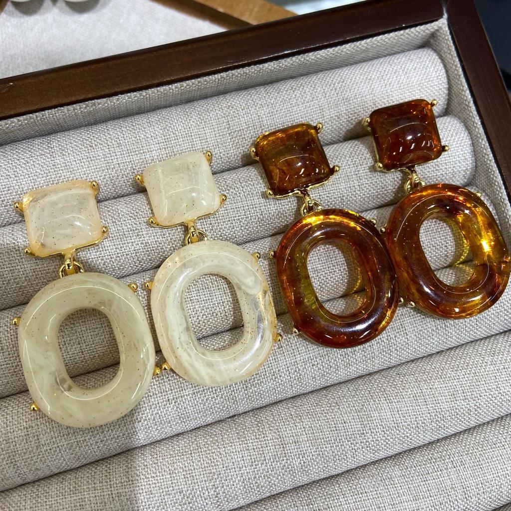 Accessories, Vintage Fashion Simple Amber Resin Earrings, Geometric Oval Pendant Stud Earrings
