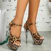 Fashion Sexy Leopard Print High Heel Party Nightclub Women's Shoes Transparent PVC Crystal Thick Heels 15CM Platform Model Sandals Show