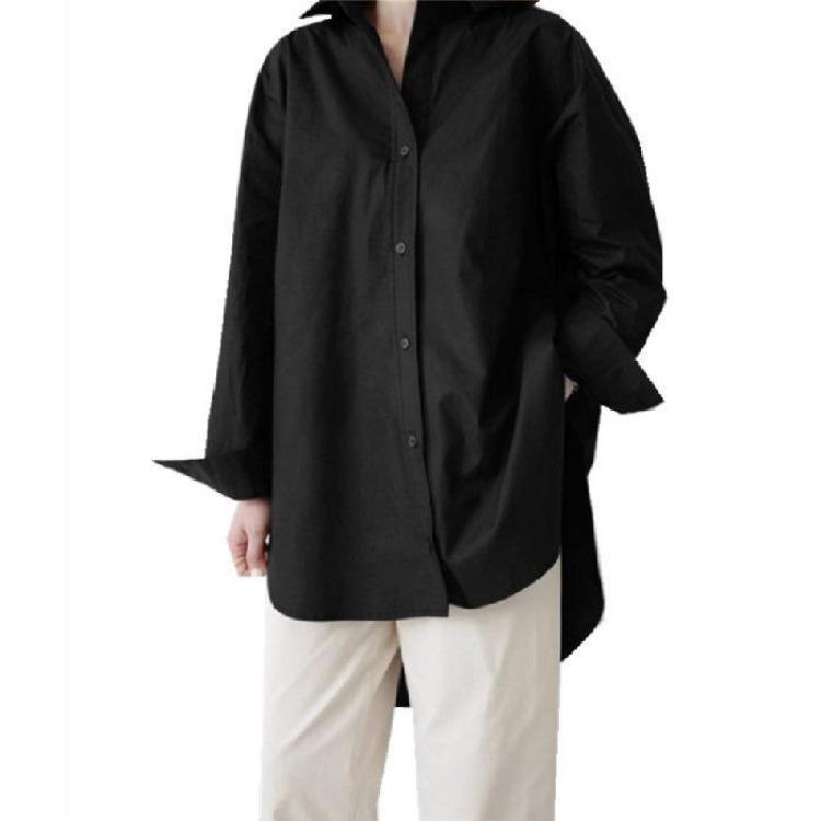 White Women Long Sleeve Loose Fit Shirt Mid Length BF Style Spring Autumn Design Top Literary Niche