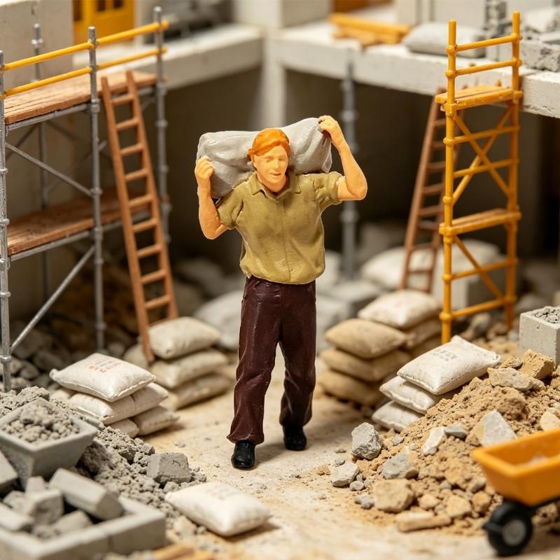 Professional 1:87 Scale Building Site Resin Model with Workers Moving Materials Hobbyist Collectible Model Gift