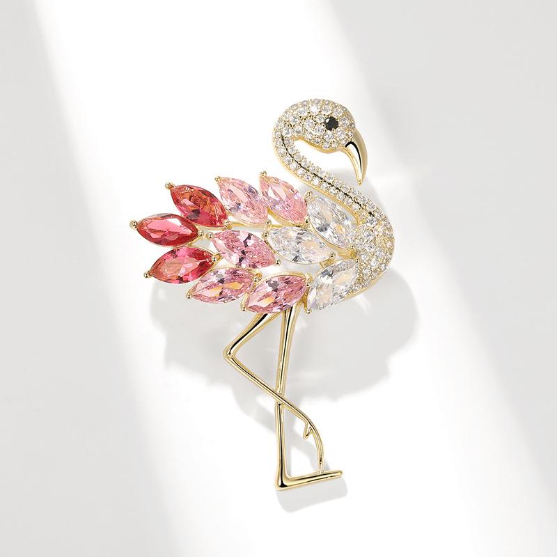 Bo Xin Yun Korean Zirconia Flamingo Brooch - Stylish Suit Accessory  Gift Pin