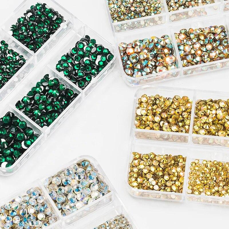 1Box Mix Sizes Ss6-ss20 Glass Non Hot Fix Rhinestone Flat Back Crystal Stone Strass Glitters Nail Diamond For DIY Garment