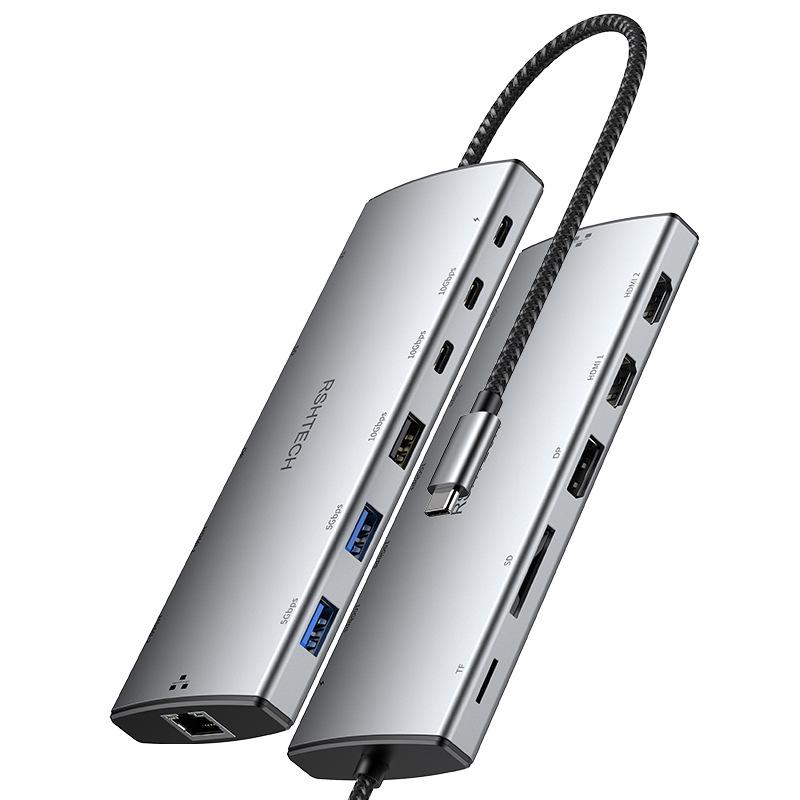 12-in-1 Type-C Docking Station with Dual HDMI, DP, 3.0 Hub & RJ45 Ethernet for Triple Display