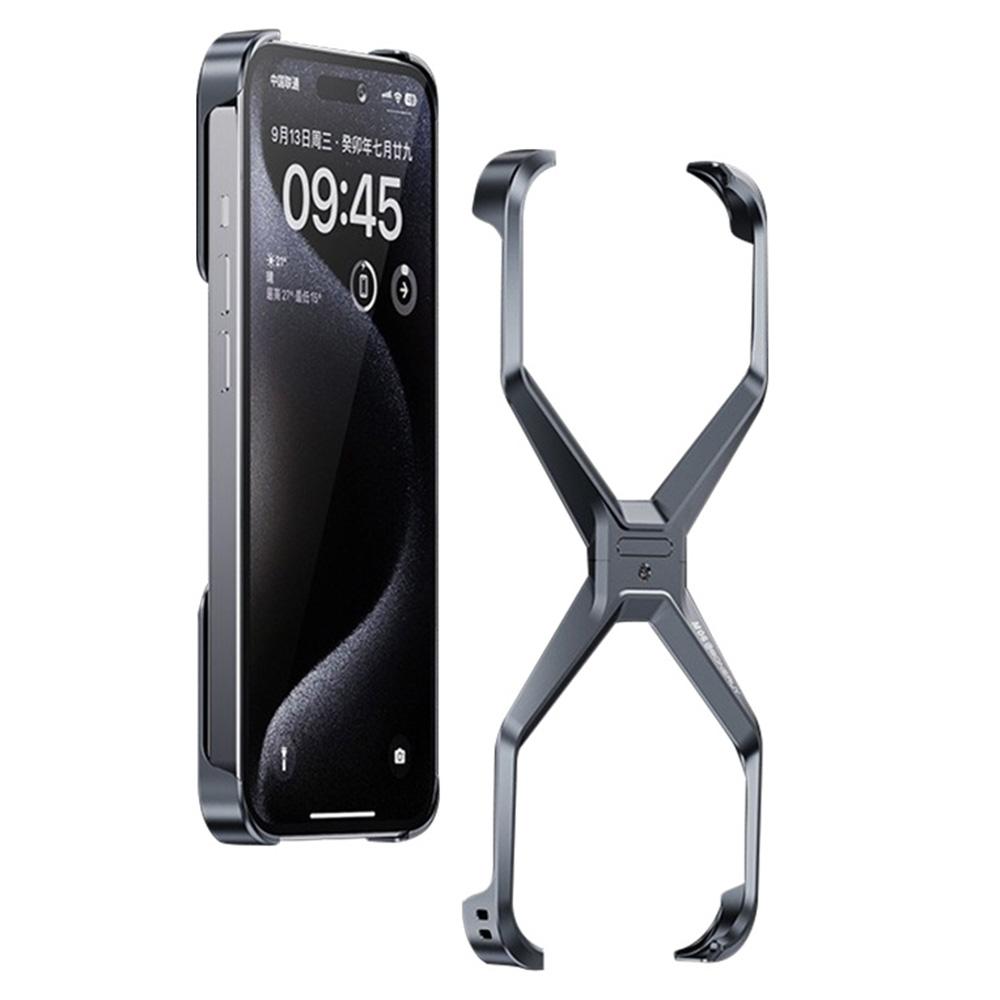 

For iPhone 16 Pro Bumper Case No Frame Aluminium Alloy X-Shape Phone Cover Dark Grey