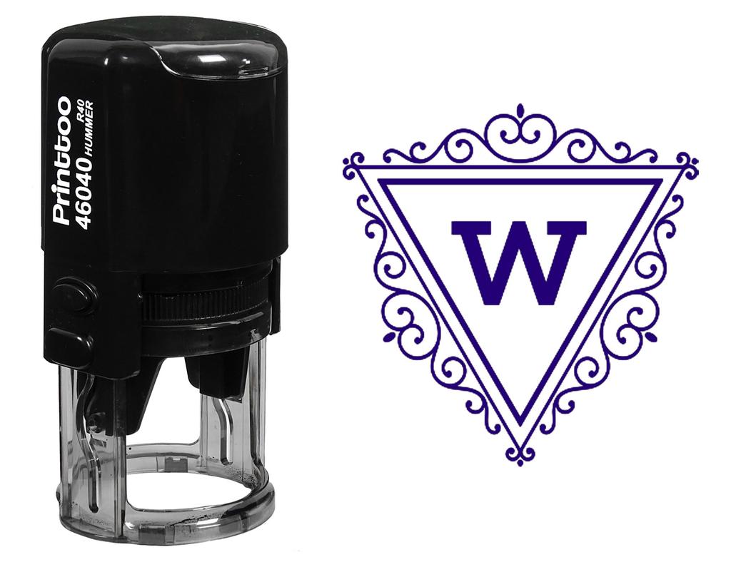 Printtoo W Alphabet Monogram Initial Triangle Swirl Border Office Stationary R-40 Self Inking Rubber
