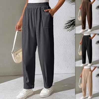 Pantalones de Pana Plisados de Pierna Ancha Elásticos de Cintura Alta para Mujer con Bolsillos - Casual, Cómodos, Corte Holgado para Otoño