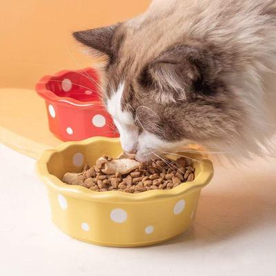 6-Inch Lace Pet Food Bowl Dog Cat Polka Dot Ceramic Bowl Practical Water Bowl Hot Sale