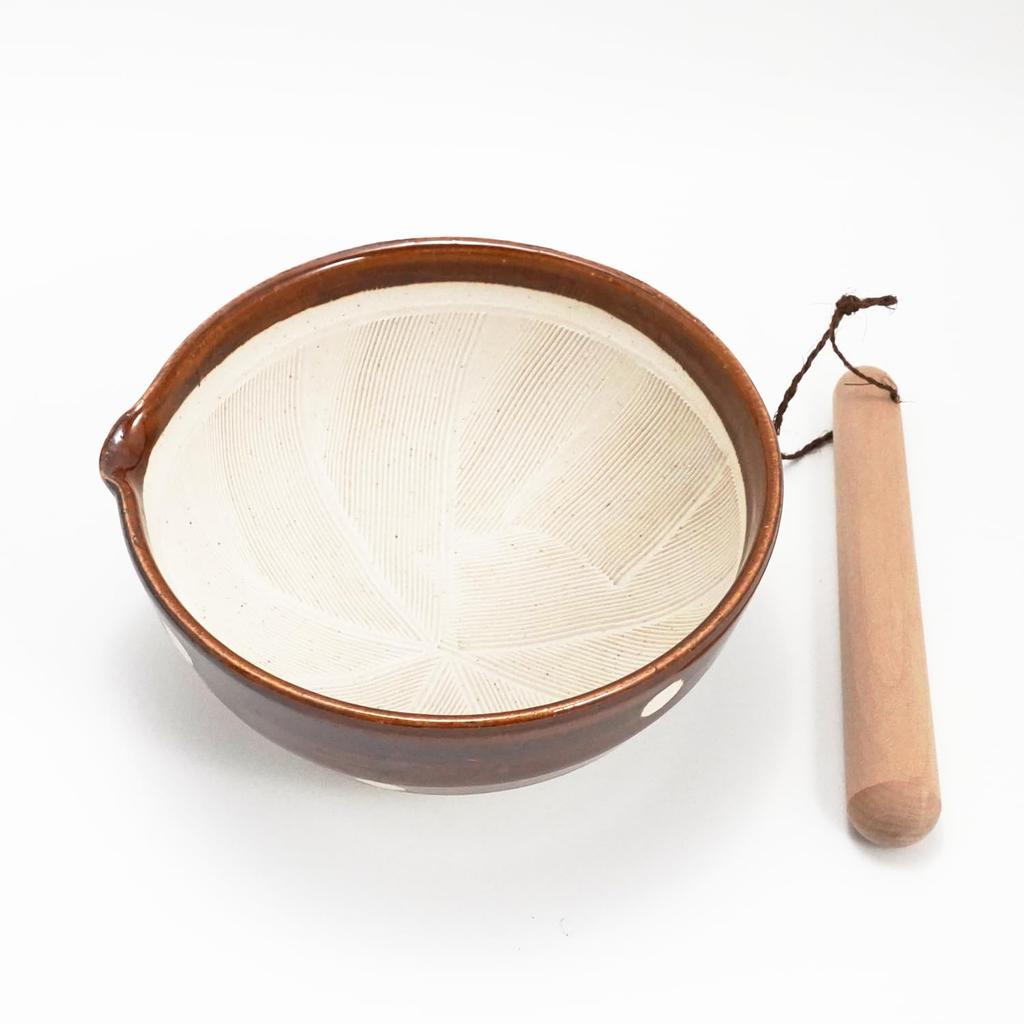 Fukubeya Retro and Cute Polka Dot Sesame 18cm with Pestle Rustic Ceramic Design That Blends In with Your Kitchen Polka Mortar, Diameter, - (Ame-Tea