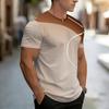Summer men's short sleeved round neck T-shirt with color blocking design, casual and fashionable