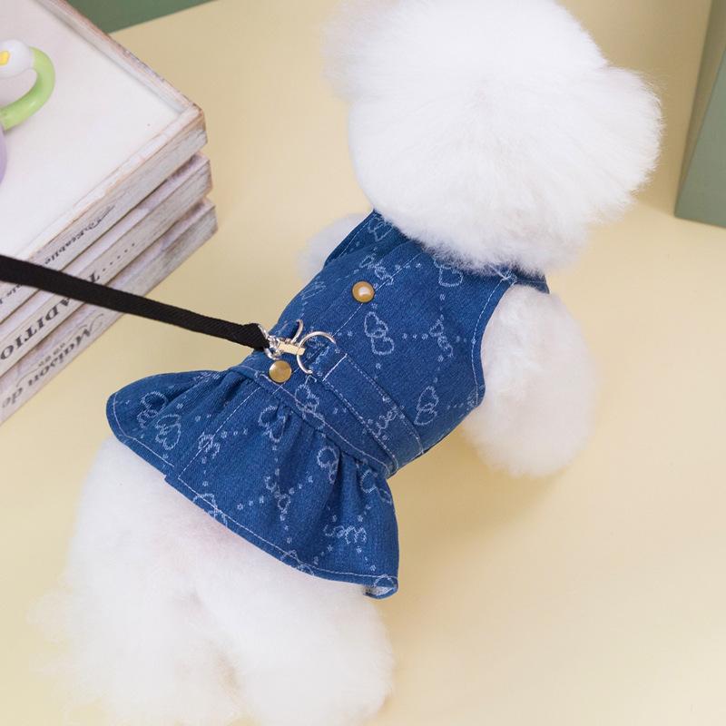 Pet Couple Clothing Denim Small Dog Dog Clothing Traction Skirt Spring Autumn Summer
