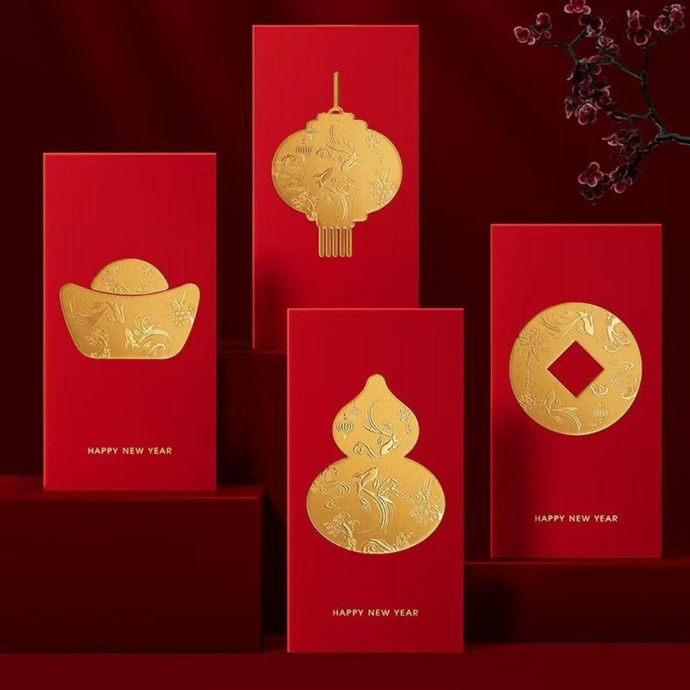 5/6/8pcs Traditional Red Packet Paper Luck Pocket New Year Blessing Red Envelope  Chinese Wedding