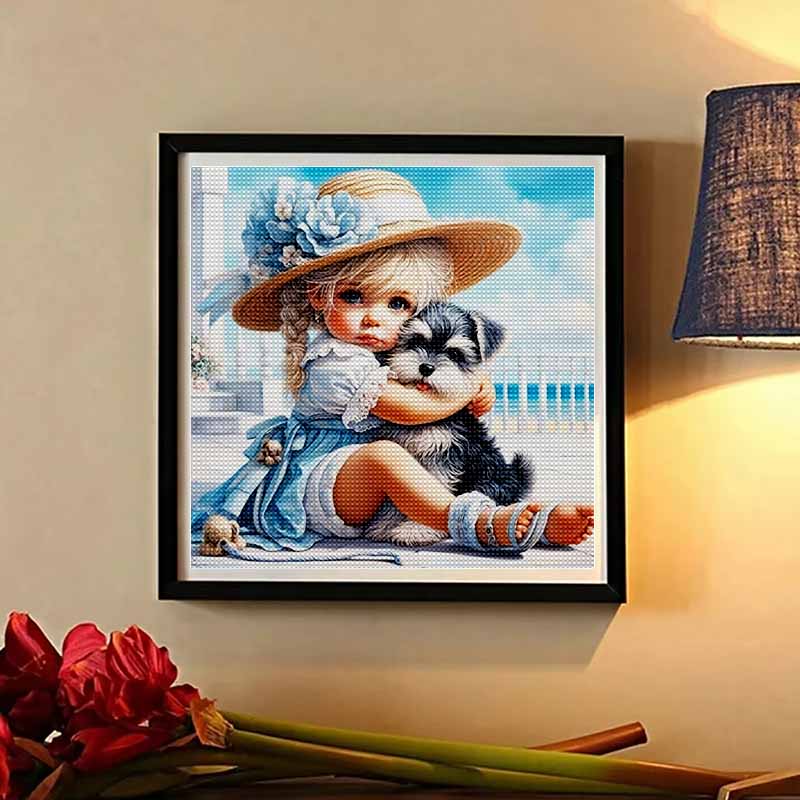 New Arrival 5D DIY Full Circle Diamond Painting "Girl and Dog" Embroidery Cross Stitch Home Decor Gift