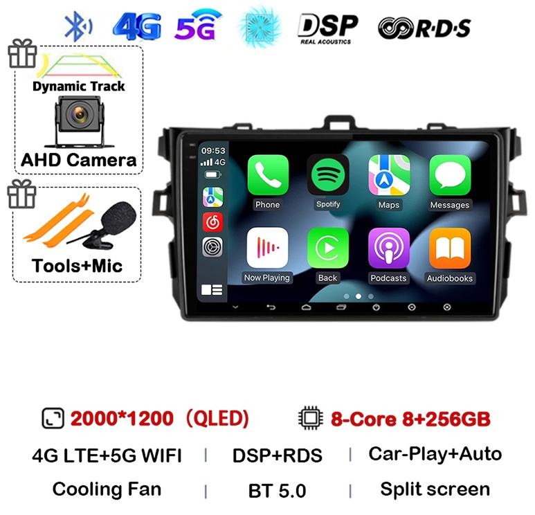 Android 14 Carplay Auto Car Radio For Toyota Corolla E140/150 2007 2008 2009 2010 2011 2012 2013 Multimedia Player Stereo GPS 4G