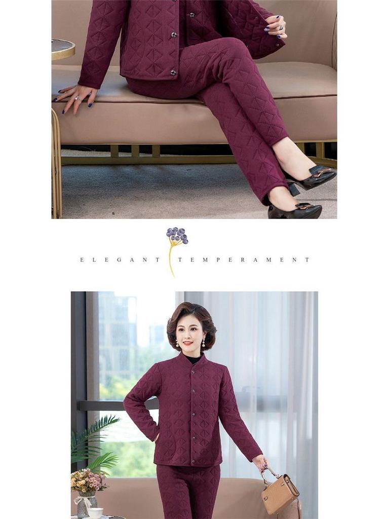 Women's Winter 3-Piece Set: Silk Cotton Coat & Outerwear for Middle-Aged