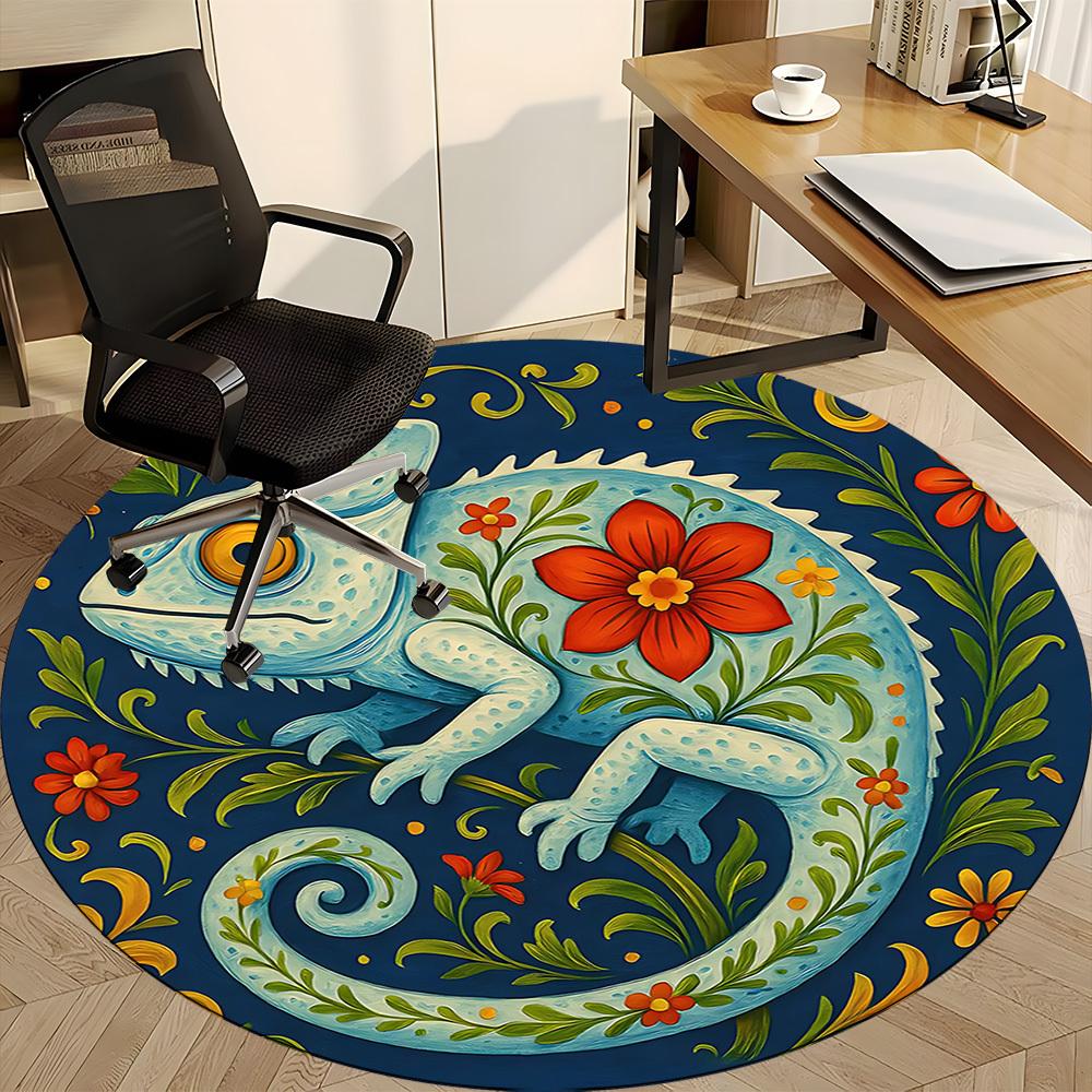 1pc Chameleon Flowers Office Round Area Rug, Indoor Mat Suitable For Office, Under Office Chairs Bedroom Living Room Home Decor, Room Deco