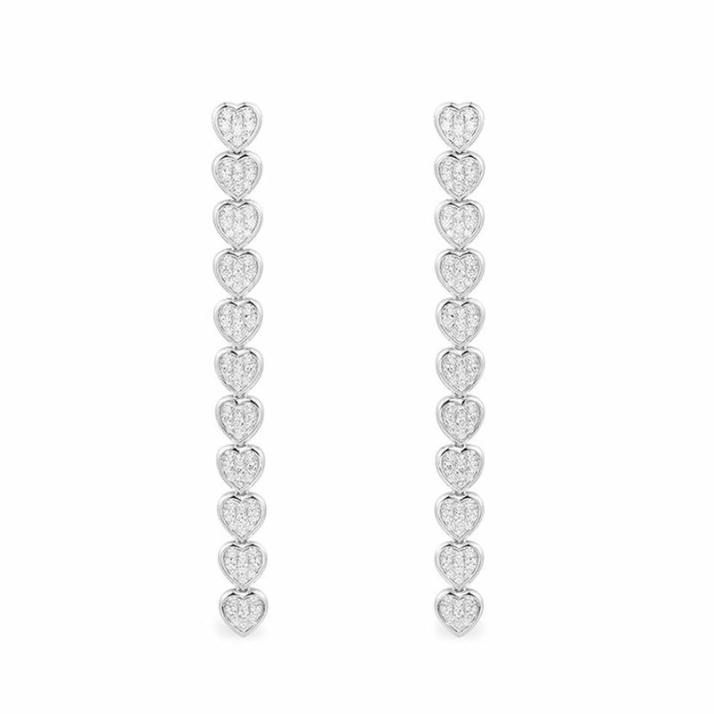 APM Monaco Heart-shaped design, long style, elegant earrings, women s silver AE14217OX серебряный