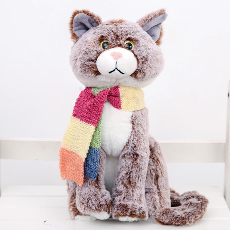 Cat Plush Toy With Scarf 28cm Soft Polyester Collectible Home Decor For Kids And Adults