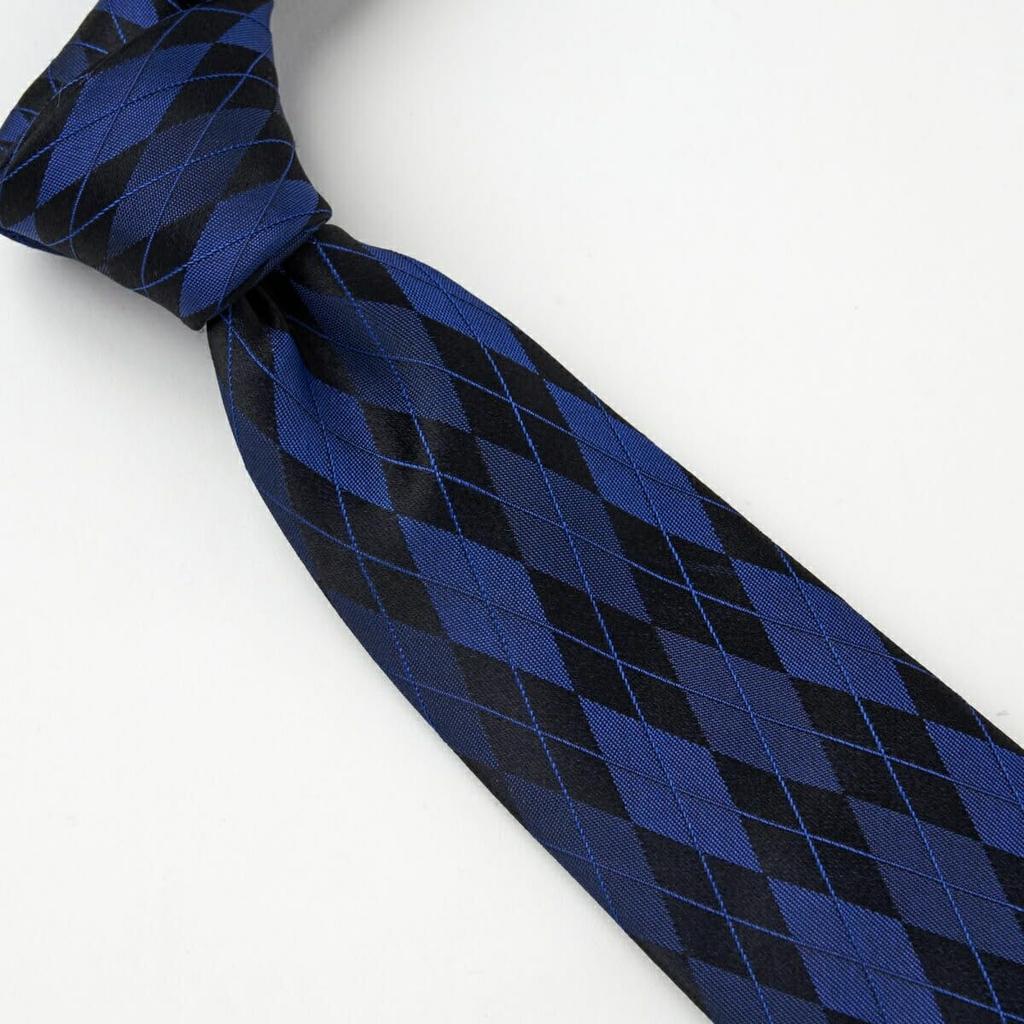 [Ogier] Men's Narrow Tie, 100% Silk, Argyle Pattern, Slim Tie, Gift, Business, Stylish, 6.5cm Width