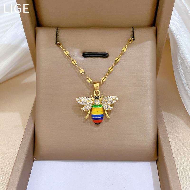 Oil Dripping Bee Light Luxury Banquet Wedding Necklace Women'S Versatile Collarbone Chain Titanium Steel Chain