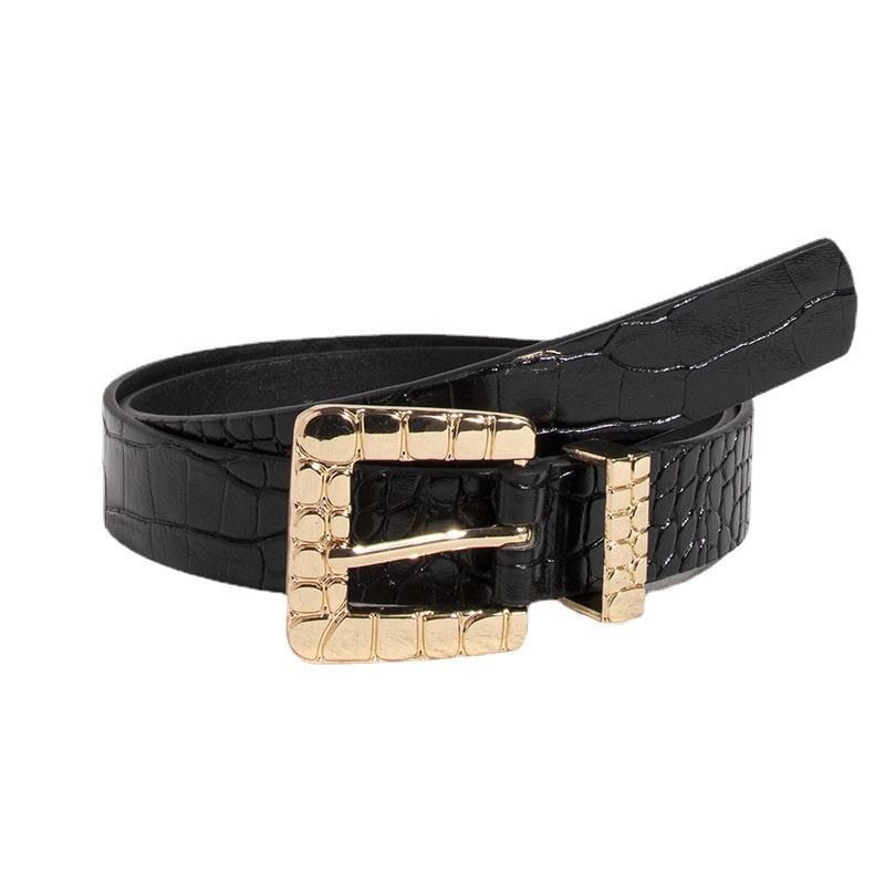 New Women's Crocodile Pattern Buckle Crocodile Pattern Patent Leather Chic Fashion European and American Business Belt