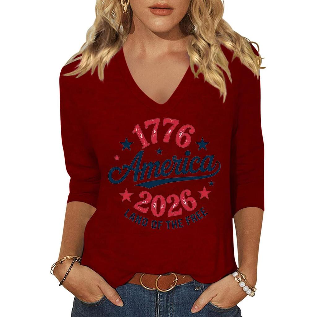 Women's Fashion Casual Independence Day Print Top