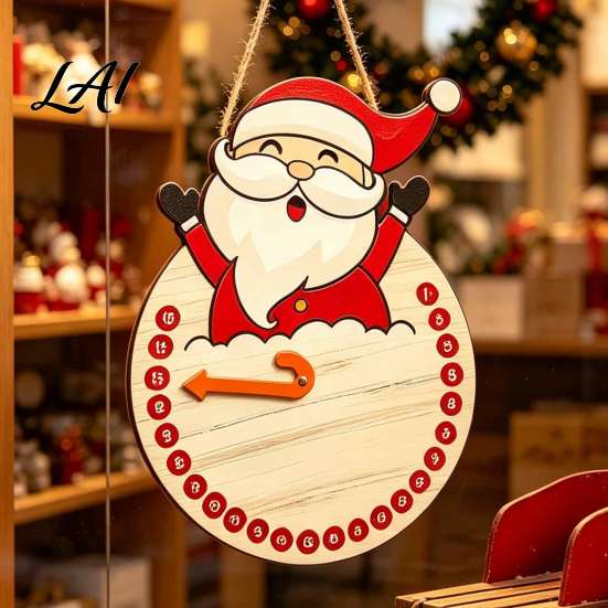 Holiday Countdown Sign Christmas Calendar Reusable Days Until Door Hanging Sign Wooden Vintage Round Wreath Hanger for Wall Decor Interactive