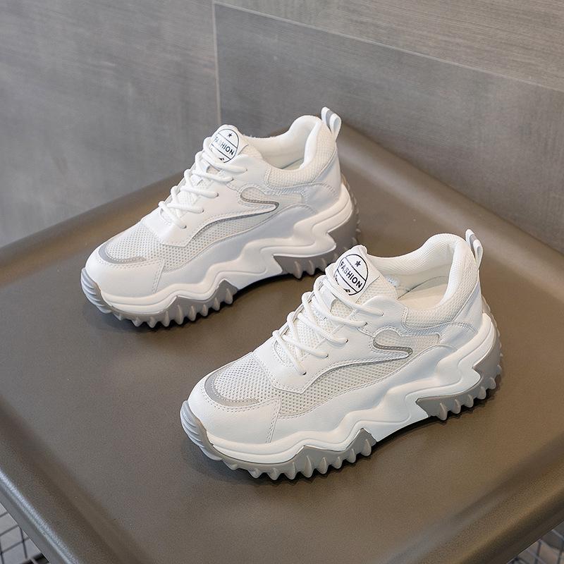 2025 Trendy Women's Genuine Leather Platform Sneakers with Thick Sole and Concealed Lift