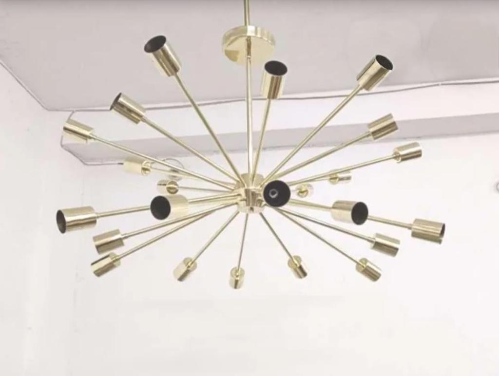 24 Light Elegant Ceiling Down Rod Pendant Mid Century Modern Raw Brass Sputnik chandelier light Fixture