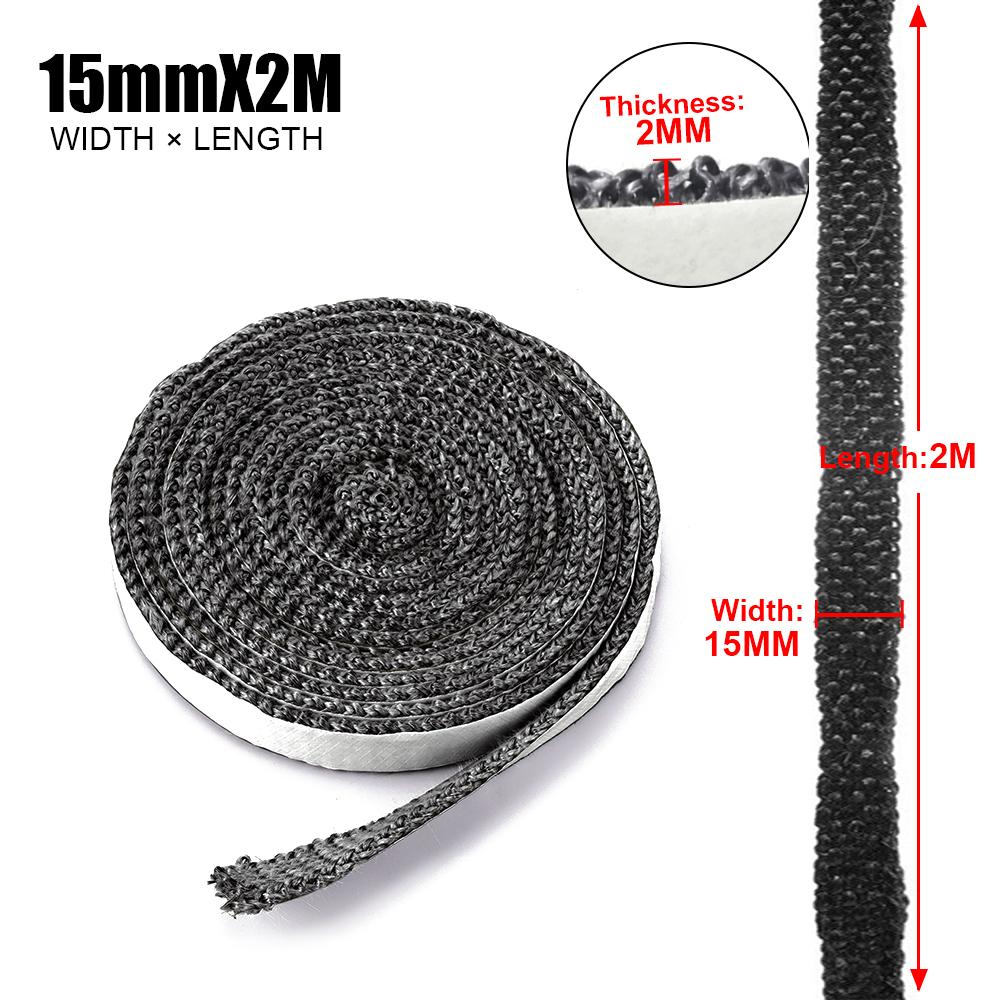 10/15mm Kamin Dichtseil Holzofen Tür Selbstklebendes Glasfaser Dichtband Ersatz 2M Schwarz Dichtungsband
