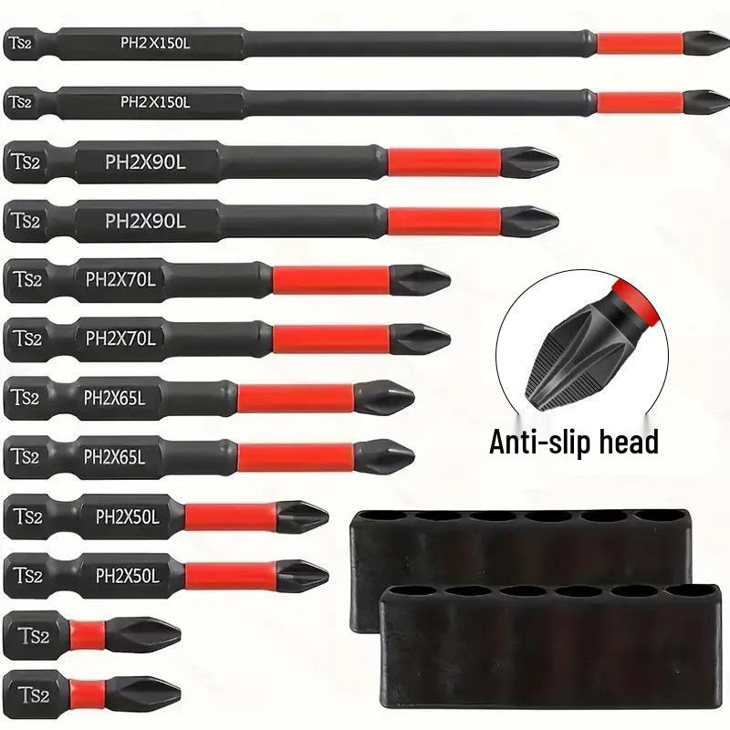 Shock-resistant Magnetic Phillips Screwdriver Bits with Anti-slip Teeth