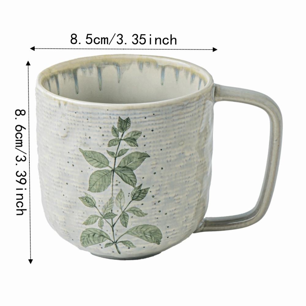 Comfortable Grip Leaf Print Water Cup Retro Breakfast Container Creative Coffee Mug  Cafe