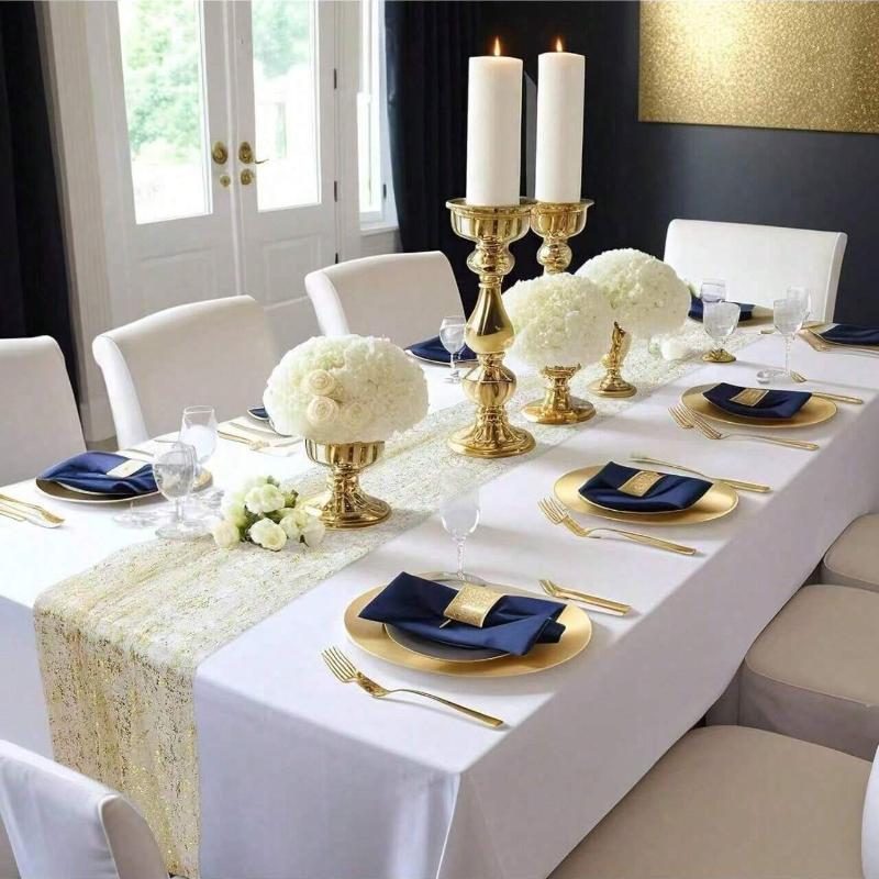 European Style Wedding Birthday Party Hot Stamping Mesh Table Runner Transparent Chiffon Sheer Sequin Tablecloth Hotel Room Holiday Decorat Table Flag