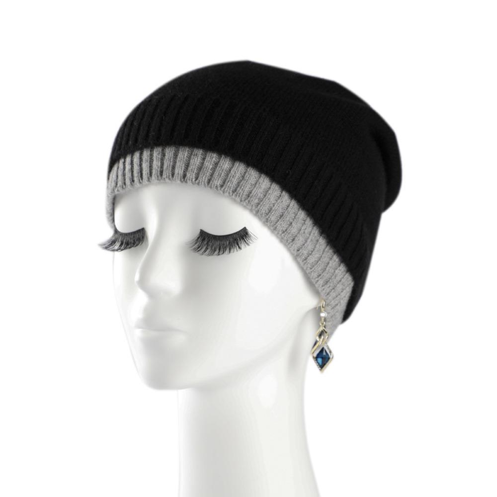 

Mock Double Layer Wool Knitted Hat Versatile Ear Protection Cap Cozy Stacking Hat Unisex чёрный