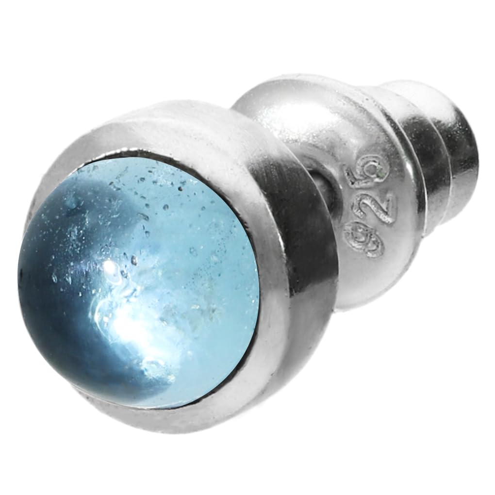 

[Shinjuku Gin no Kura] GRAN DEUR 6mm Blue Topaz Cabochon Cut Sterling Silver 925 Stud Earrings for Men (Single Earring) Simple Birthstone