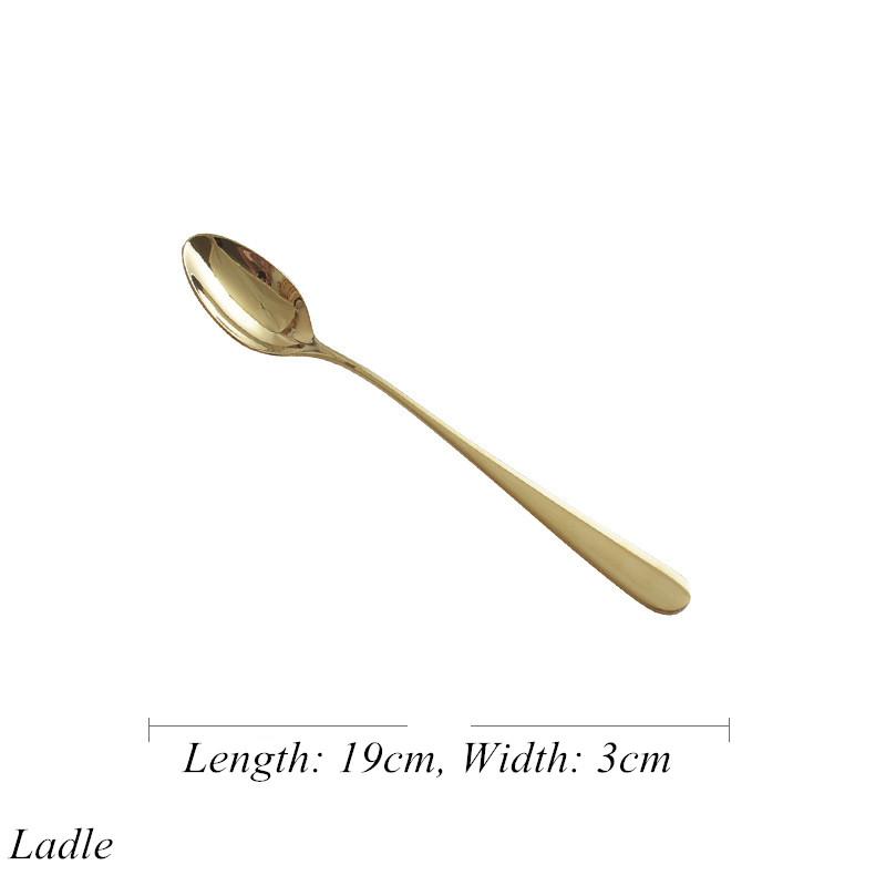Gold Luxurious Stainless Steel Tableware, Knife, Fork, Spoon, Steak, Fish Dinner, Dessert, Salad, Coffee, Dinning Room