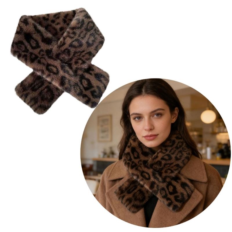 Comfortable and Stylish Leopard Pattern Neck Warmer Soft Faux Furs Winter Scarf for Keeping Warm In Chilly Weather