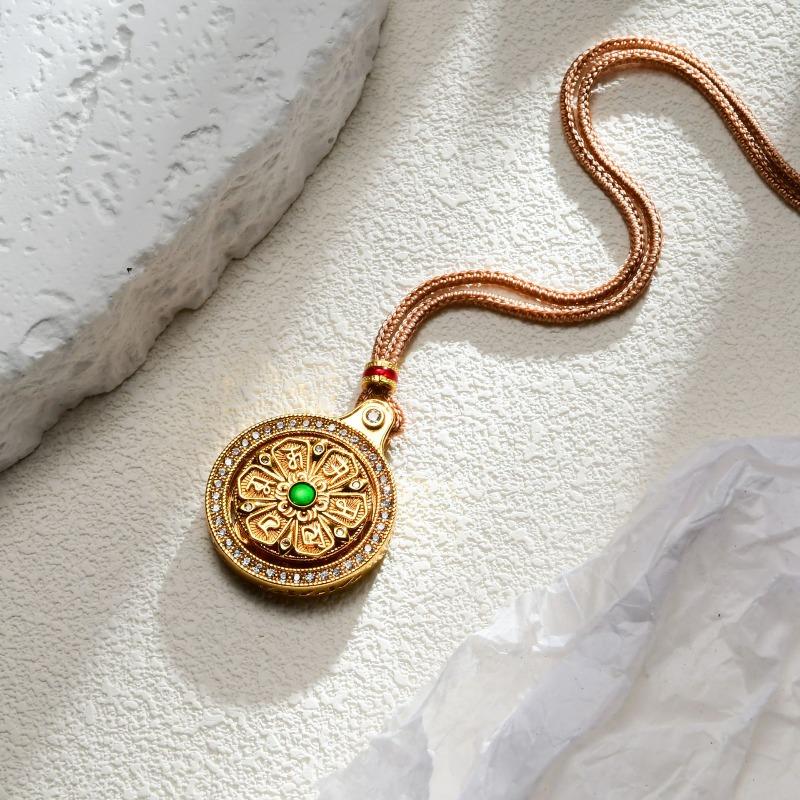 Meier Ancient Method Sand Gold Enamel Inlaid with Diamonds Eight Treasures Rotating Compass Fashion Pendant Chain Necklace National Trend Style