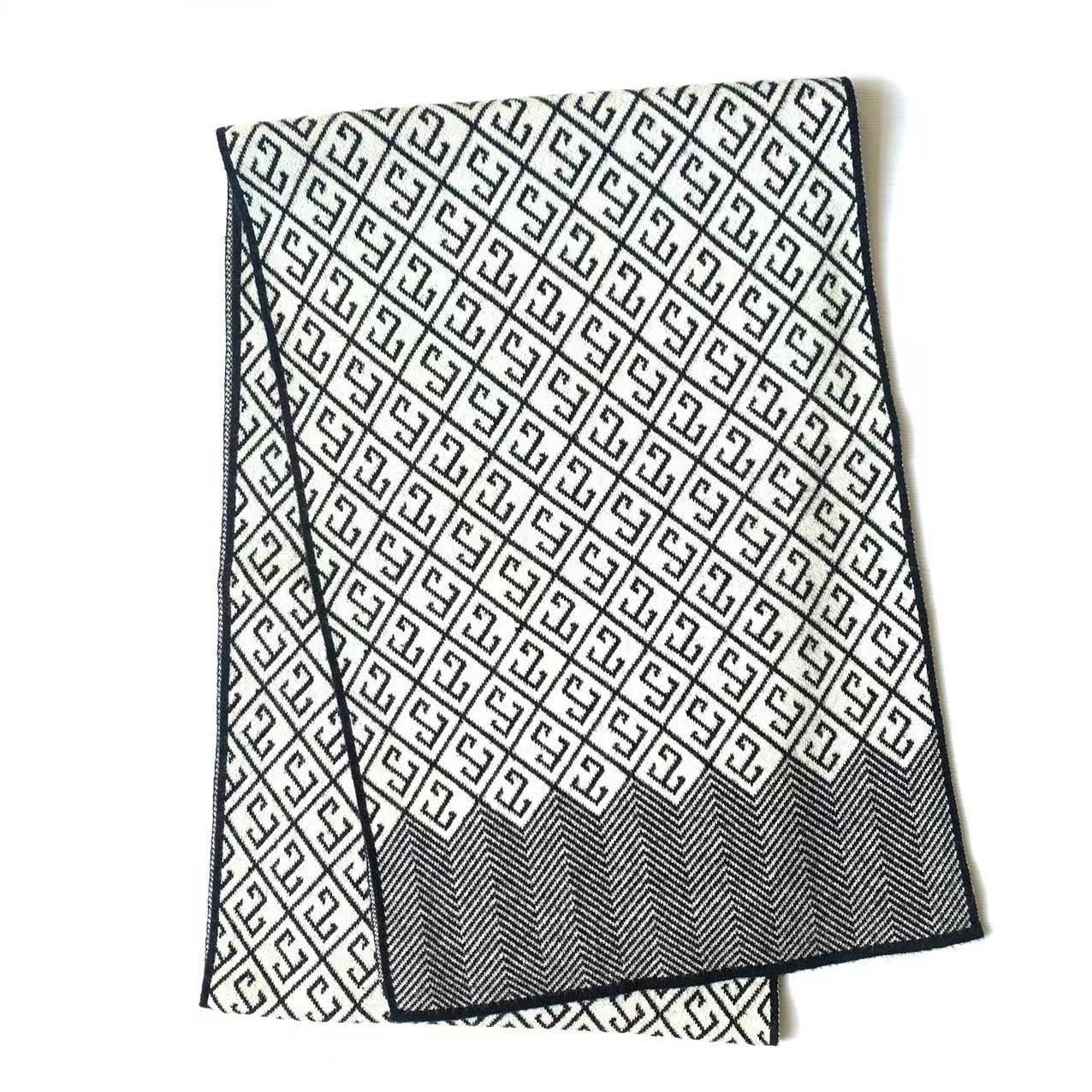 

Autumn & Winter Retro Pattern Knit Cashmere Men s Scarf - Warm, Stylish & Versatile Above 175cm чёрный/белый