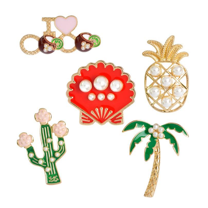Pearl Brooch: Shell, Coconut Tree, Cactus, Pineapple, Pumpkin Carriage Badge